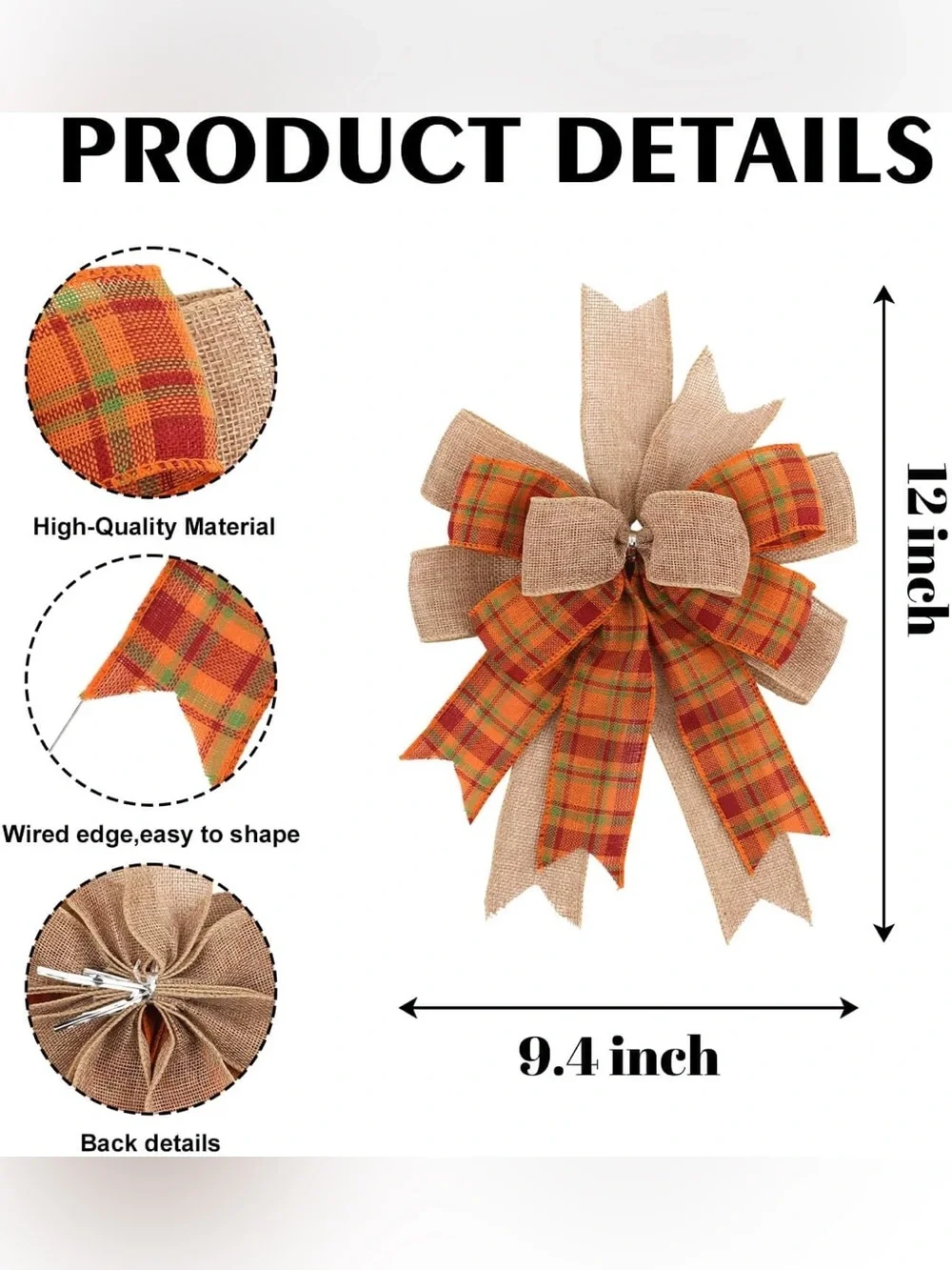 Burlap & Plaid Autumn Bow - Orange and Natural
